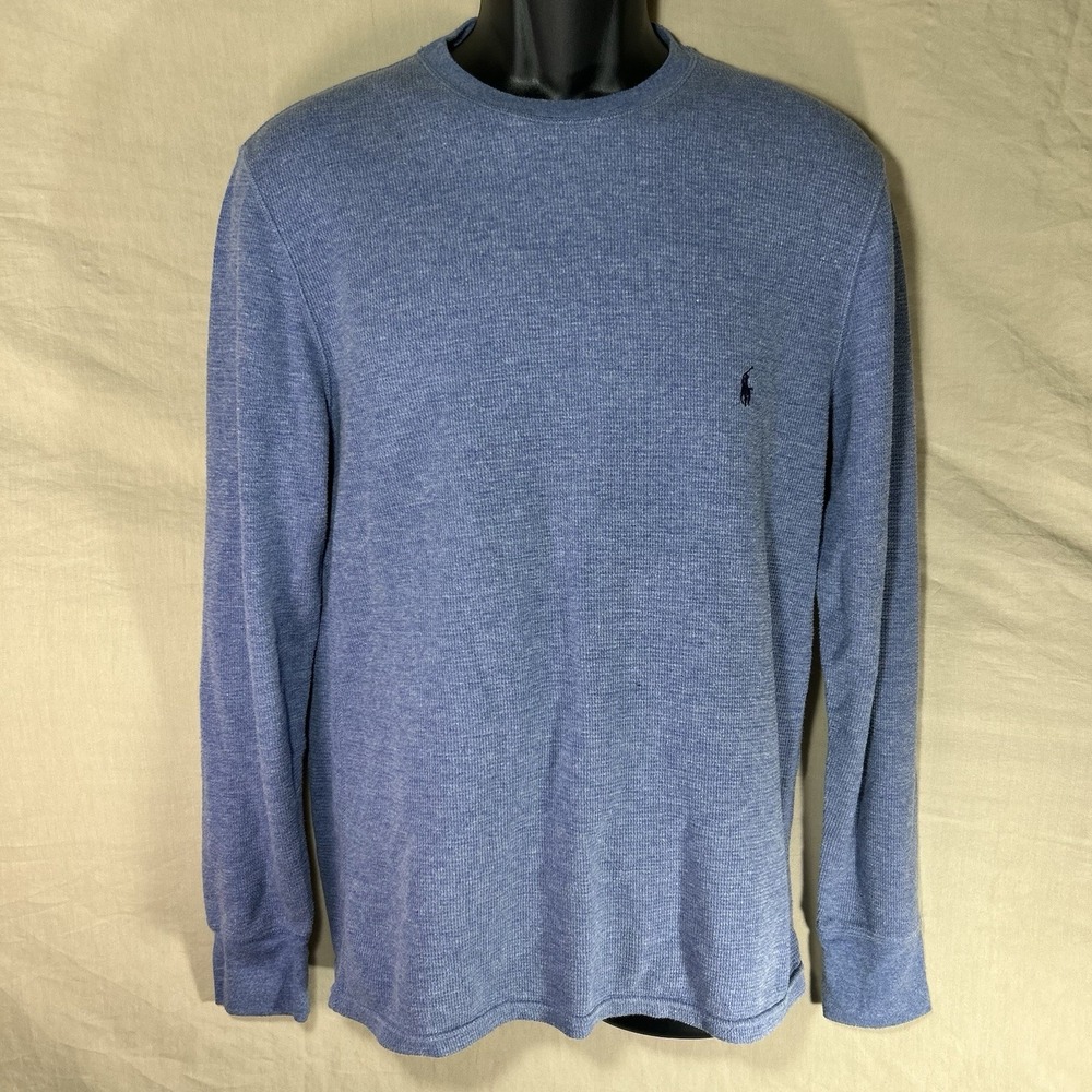Polo Ralph Lauren Waffle Knit Thermal Shirt Men's Sz L Blue Cotton Pony Logo